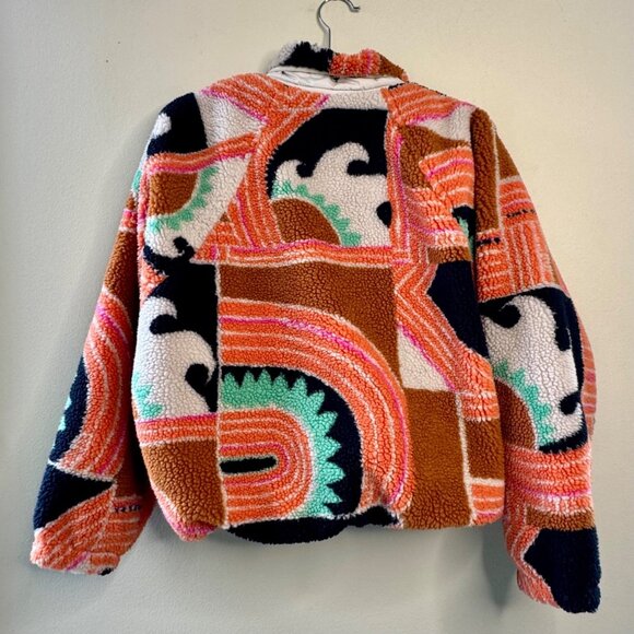 FREE PEOPLE Movement Rocky Ridge Pullover Womens S Orange Wave Geometric Fleece - Picture 2 of 12